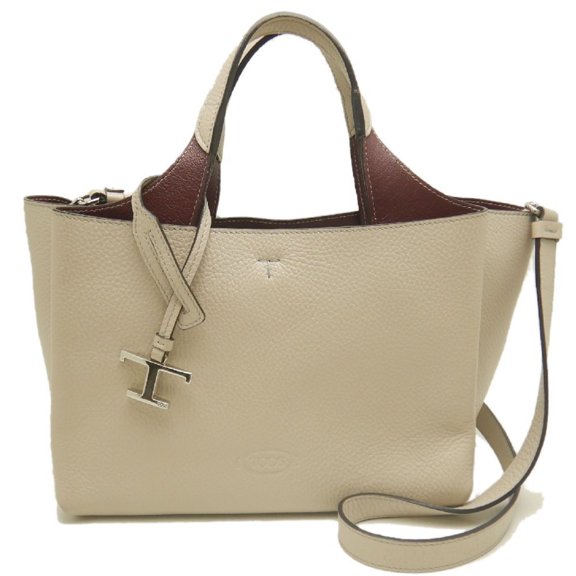 Pre-Owned Tod's TODS T-Timeless Handbag, Leather, Cream, Women's, 253998