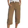 thumbnail image 2 of BILIKEYU Women's 3/4 Lightweight Linen Fabric Trousers, Women's Pants, Elastic Waist Pants for Women, Wide Leg Sweatpants Women, 2 of 5