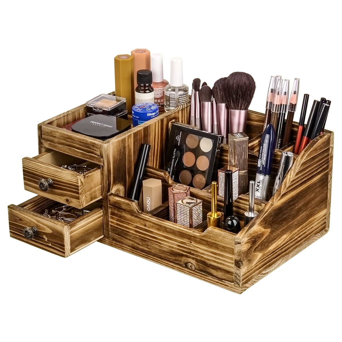 Ikkle Makeup Organizer for Vanity, Wood Rustic Cosmetics Organizer for