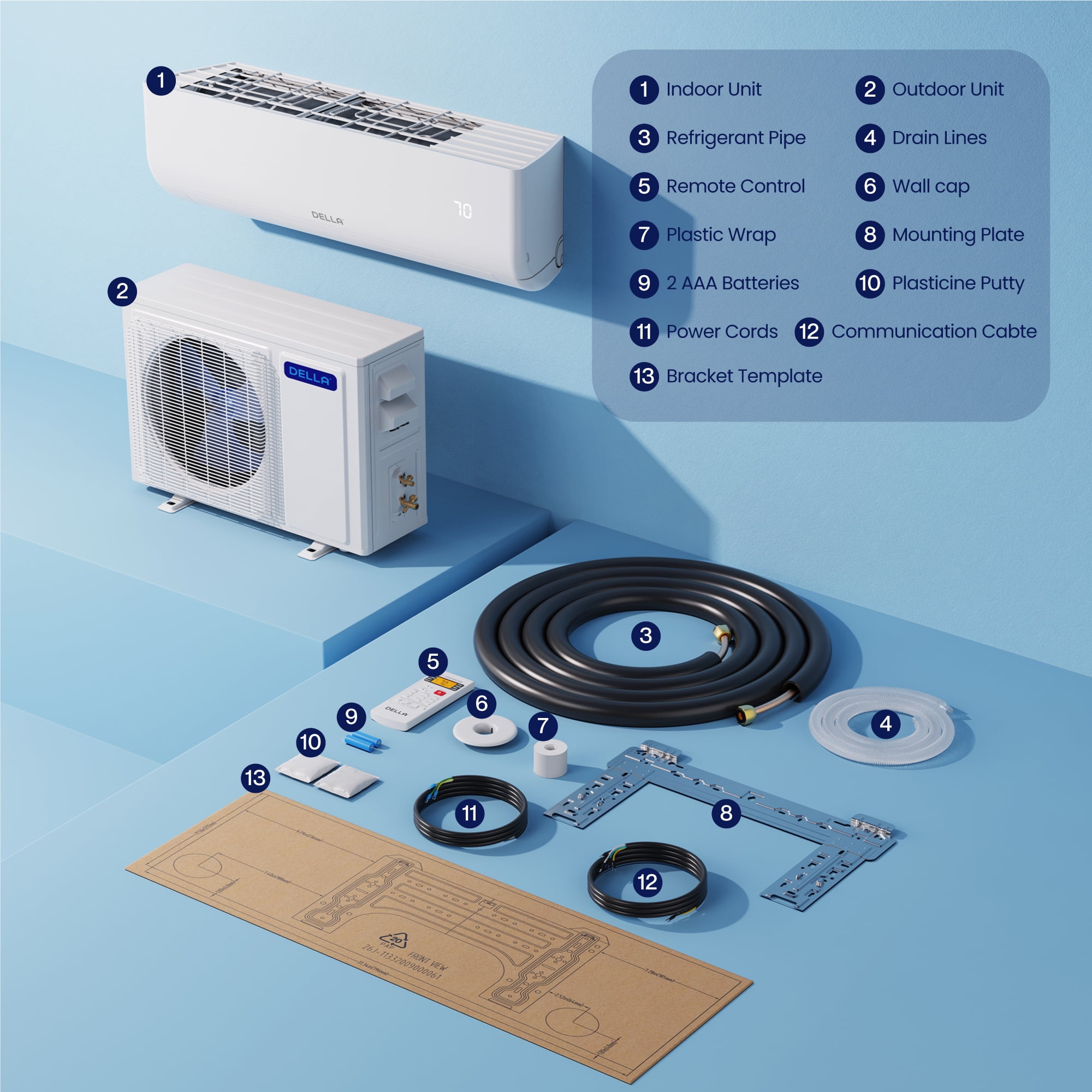 DELLA 12000 BTU Wifi Enabled 20 SEER Cools Up to 550 Sq.Ft 110-120V Energy Efficient Mini Split Air Conditioner & Heater Ductless Inverter System, with 1 Ton Heat Pump (JA Series)