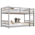 thumbnail image 6 of Twin Over Twin Kids Bunk Bed, UHOMEPRO Solid Wood Floor Bunk Bed for Kids Bedroom, High Safety Rail, Ladder, Heavy Duty Space-Saving Bunk Beds, Convertible into 2 Twin Beds, Grey, 6 of 9