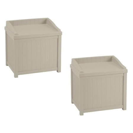 22 Storage - Suncast 22 Gallon Outdoor Storage Resin Patio Deck Box with Seat, Taupe (2 Pack)