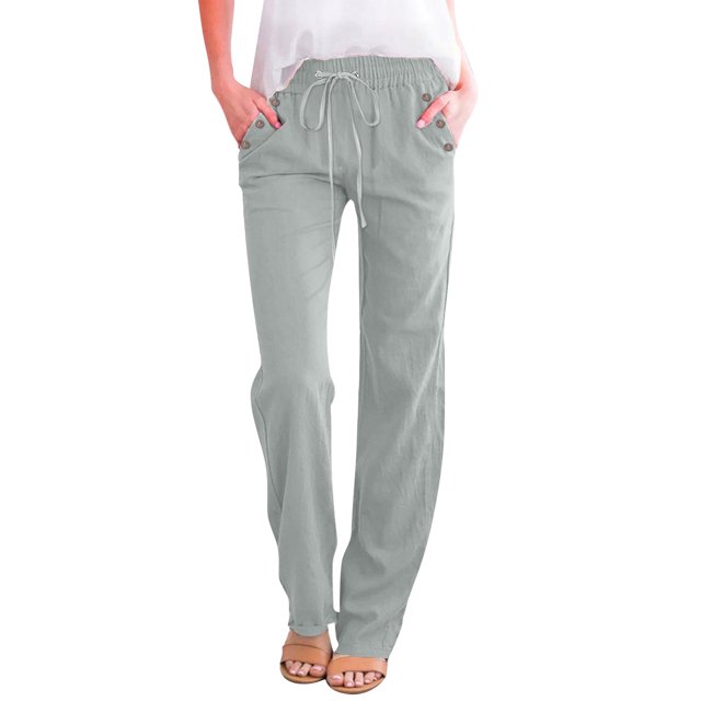 asddcavvf Pants for Women Loose Drawstring Button Casual Wide Leg Long Pants for Women Solid Color L