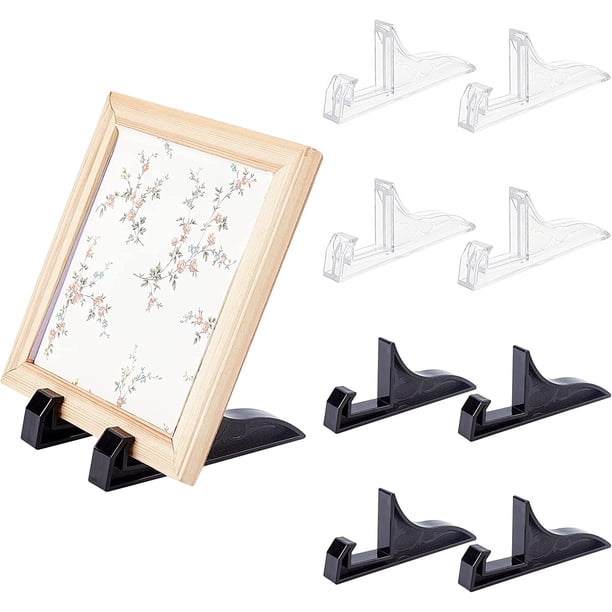 Paquete de 8 soportes de caballete para marcos de fotos, 2 colores, soportes de plástico para platos, exhibidor de imágenes para fotos, platos hechos a mano, obras de arte y certificados.