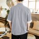 thumbnail image 4 of pstuiky camisetas de hombre, Camisa de manga corta con cuello alto y botones sueltos informales de color liso para hombre camisas casuales para hombre m, 4 of 7