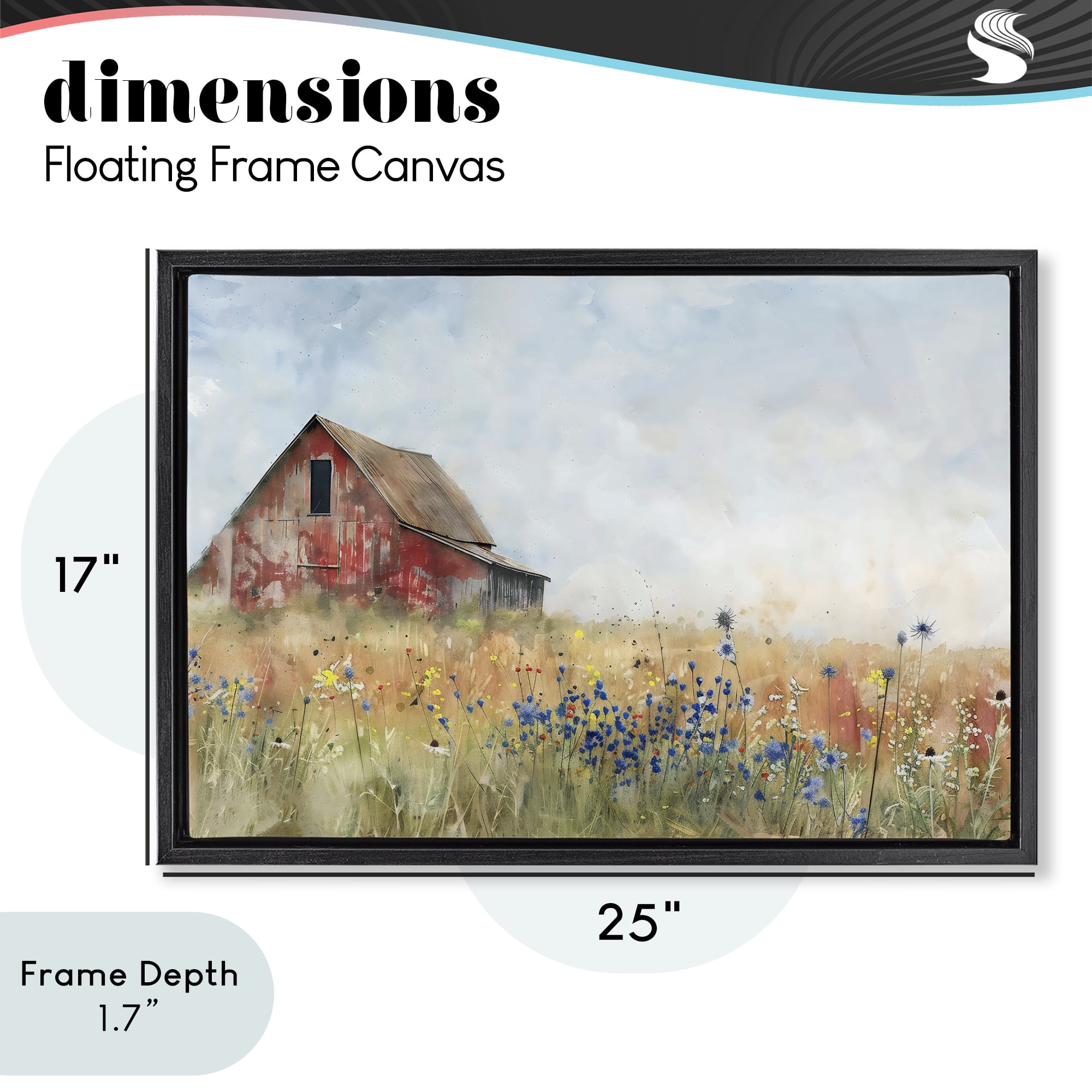 Stupell Industries Rustic Barn in Colorful Meadow Black Framed Floater Canvas Wall Art, design by Creative Studio