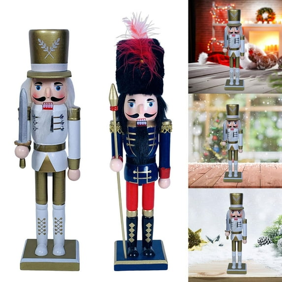 2pcs Christmas Ornament Nutcracker Soldier Figurine Scene Layout Accessories Party Favors Collectible Traditional Statue for Themed Party Desktop Style F