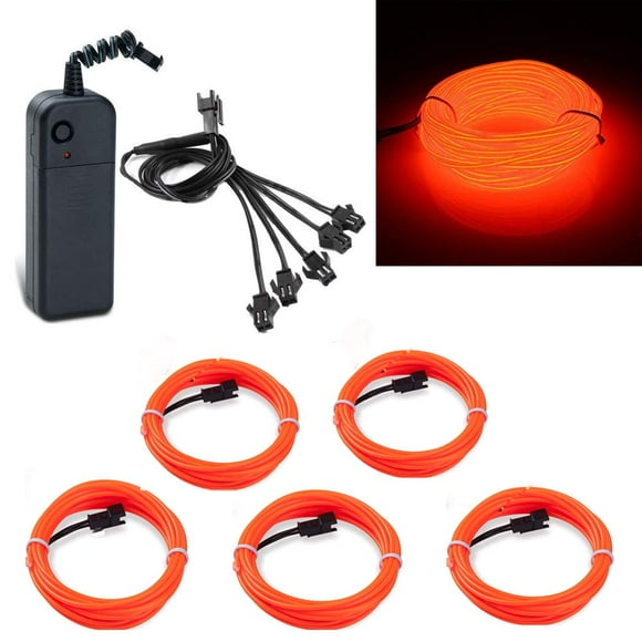 ABALDI EL Wire Neon Light Portable Battery Powered Electroluminescent Wire Pack Drivers High Brightness for Xmas Party Decoration(5x1m,Orange)