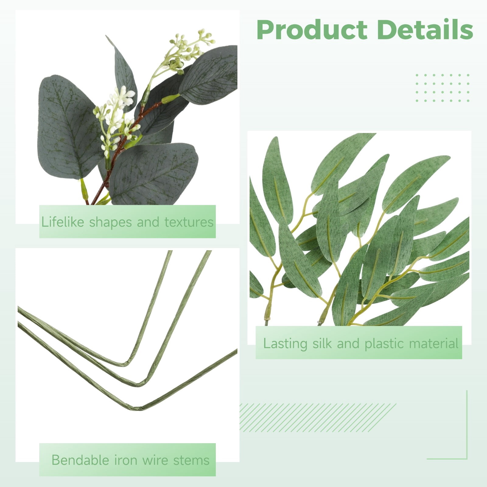 120PCS Eucalyptus Leaves Stems, 4 Kinds Mixed Artificial Greenery Stems, Fake Plants, Faux Greenery Branches, Eucalyptus Leaves Picks for DIY Bouquets, Floral Arrangement, Centerpiece