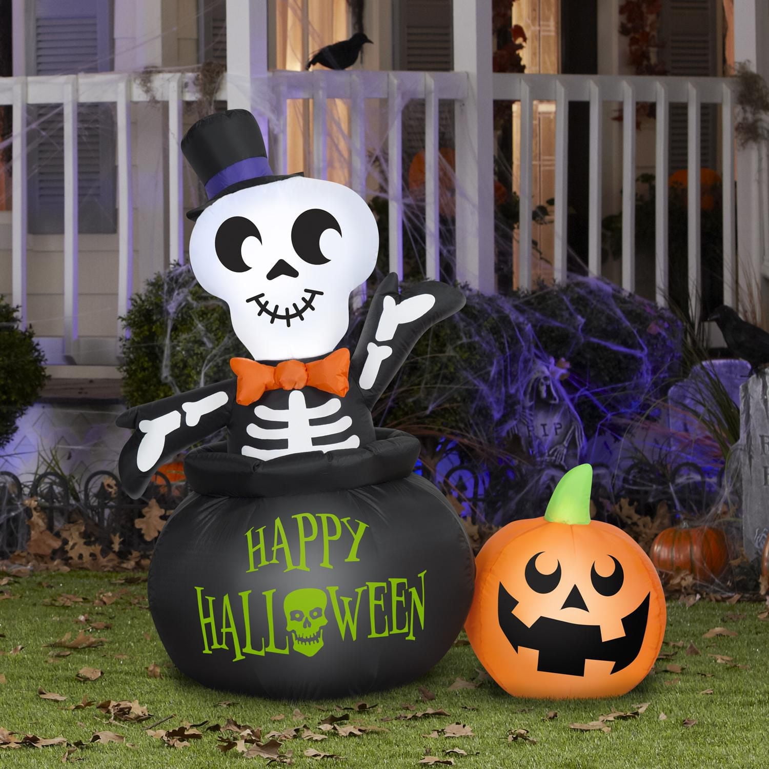 Squelette gonflable Gemmy Halloween dans un chaudron