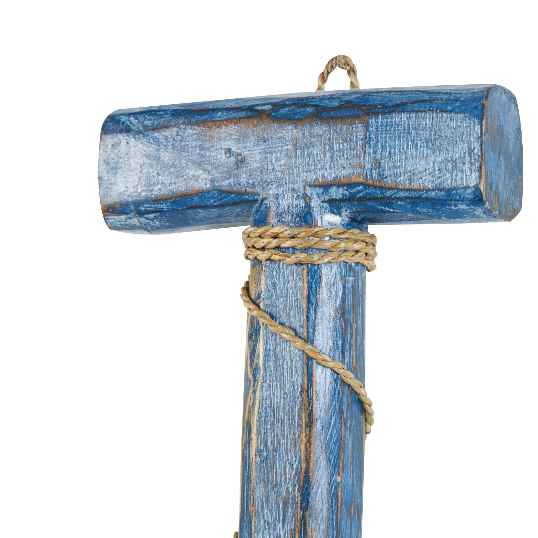 DecMode Brown Wood Beach House Sign Paddle Wall Decor with Blue Accents and Rope Detail