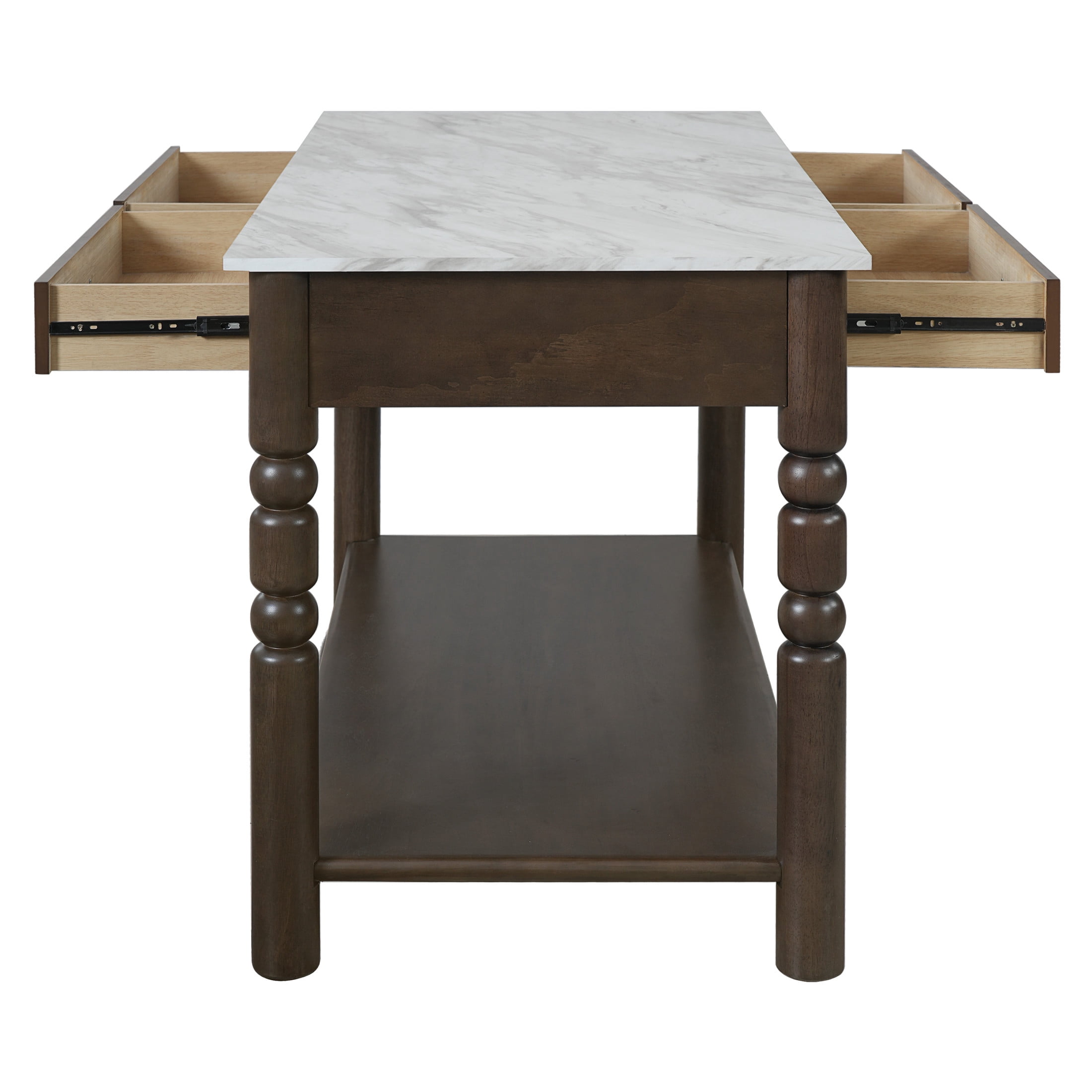 Christopher Knight Home 56.5" Farmhouse Kitchen Island with 4 Drawers, Marble-Look Top, Smoked Oak