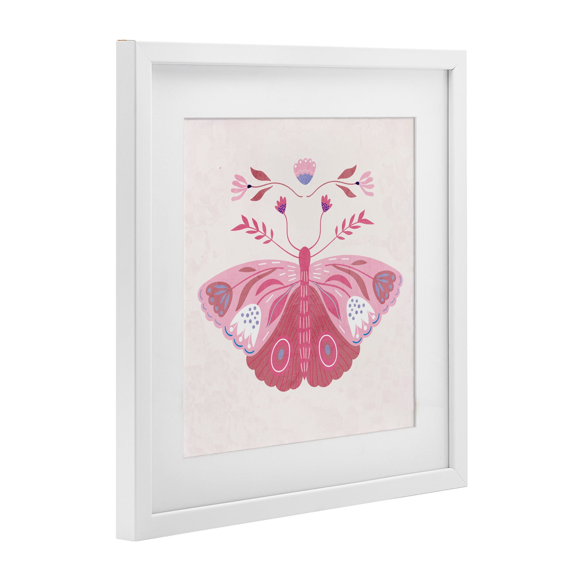 Stupell Industries Boho Pink Folk Butterfly White Framed Print Under Glass, design by Kim Allen