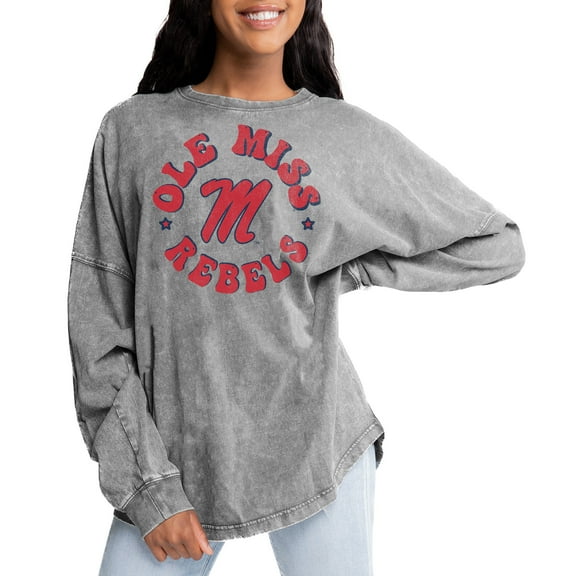 Women's Gameday Couture Gray Ole Miss Rebels Playing Around Faded Wash Oversized Long Sleeve T-Shirt