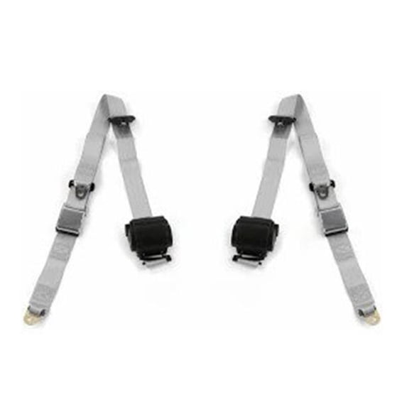 Airplane 2 Point Gray Retractable Bucket Seat Belt Kit with Bracketry & 2 Belts for 1981-1993 Chevy Truck S10