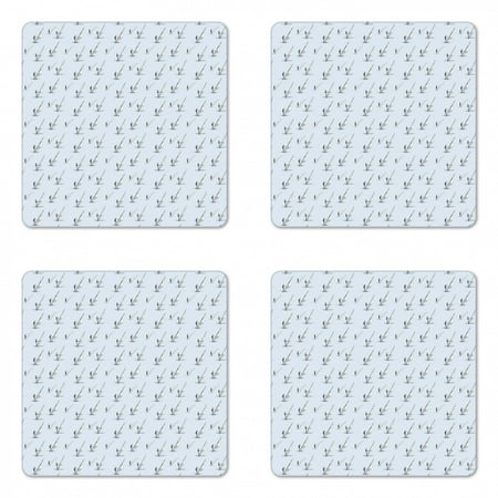

Pastel Coaster Set of 4 Man in the Lake Windsurfing Water Sports Activity Leisure Illustration Square Hardboard Gloss Coasters Standard Size Pale Blue Grey and White by Ambesonne