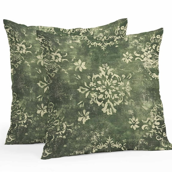 Green Light Yellow Boho Outdoor Pillow Covers Pack of 2 Ethnic Oriental Floral Vintage Retro Waterproof Throw Pillow Covers Decorative Cushion Cases for Patio Garden Tent Balcony Couch 24x24 inch