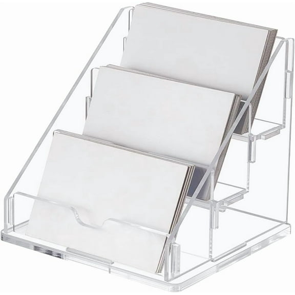 1Bag Acrylic Business Card Holder for Desk Clear Stand Vertical Card Display Desktop 3 Tiers Name Card Organizers for Exhibition Office and Home 4.7"x4.33"x4.33"