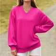 thumbnail image 2 of Stamzod Sweatshirt for Women Solid Color V Neck Long Sleeve Pullover Tops Casual Womens Sweatshirts Hot Pink M, 2 of 4