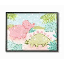 Stupell Industries Cute Dinosaurs Pink Green Kids Design Framed Wall Art by Daphne Polselli