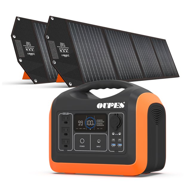 OUPES 1200W Solar Generator with 2*100w Panels Included, 992Wh Power Station Lifepo4 Backup