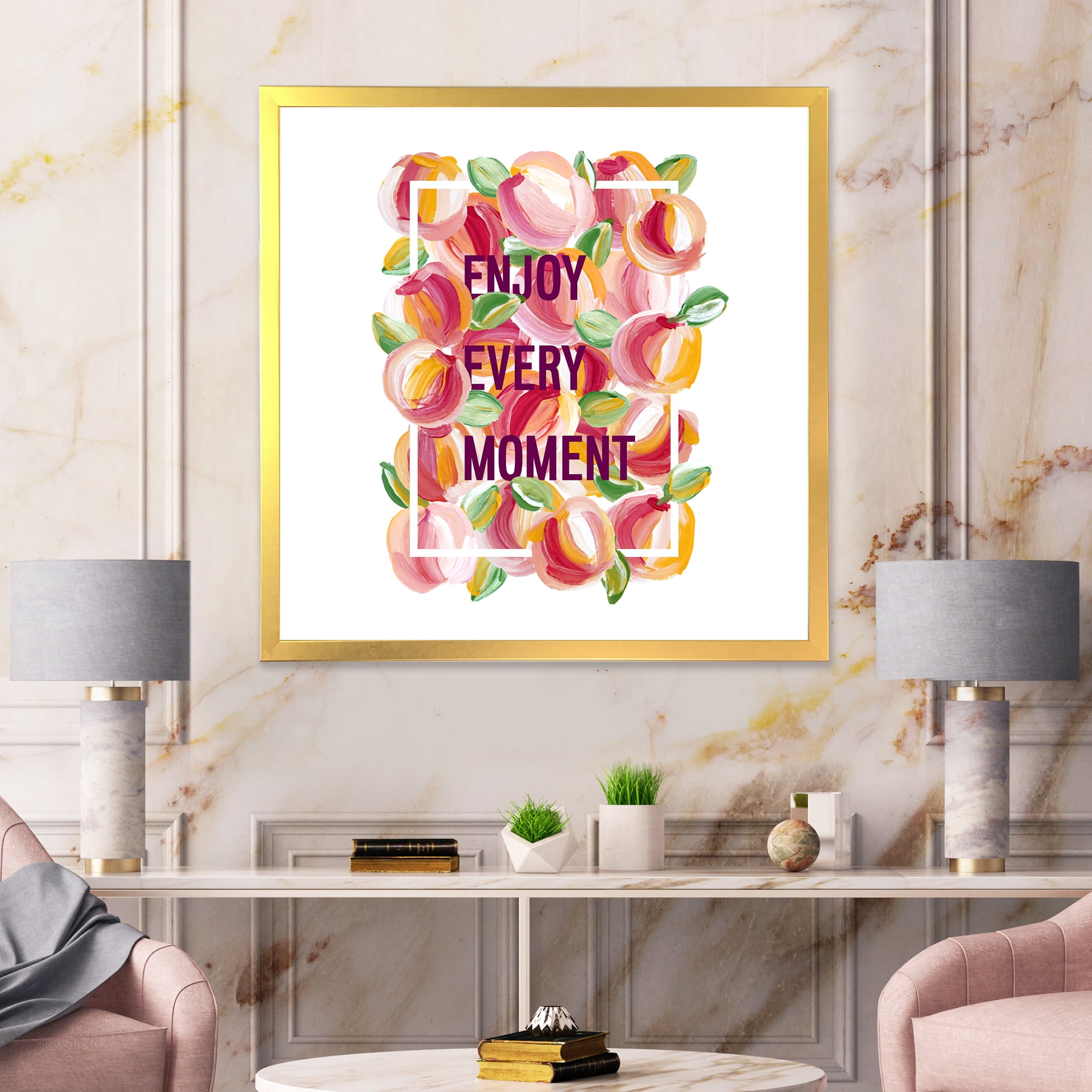 Designart 'Enjoy Every Moment Over Colorful Flowers' Traditional Framed Art Print