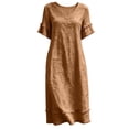 thumbnail image 3 of Vivianyo HD Women's V-Neck Fringe Trim Maxi Dress, Short Ruffle Fringe Sleeve Solid Linen Blend Loose Casual Summer Dresses for Women Vacation, Women's Khaki, Sizes S-2XL, 3 of 7