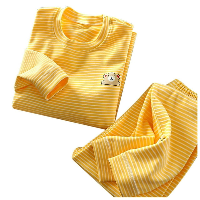 Hiiyo Pyjama Chaud à Rayures pour Garçons Préados, Haut à Manches Longues et Pantalon, Tenue de Nuit, Tenue d'Intérieur, Pjs, 2 Pcs