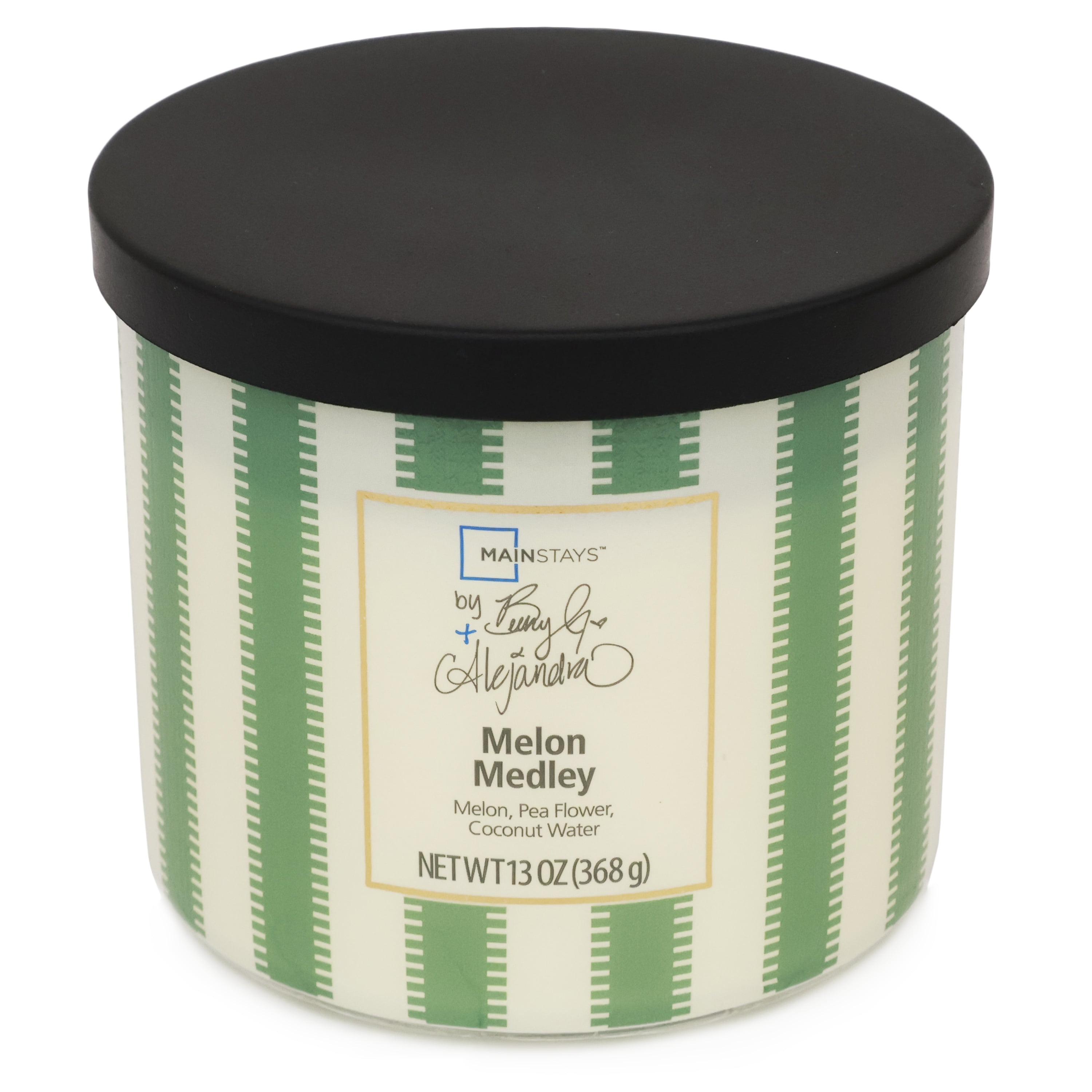 Mainstays by Becky G. & Alejandra 3-Wick Melon Medley Candle, Green Stripe, 13 oz