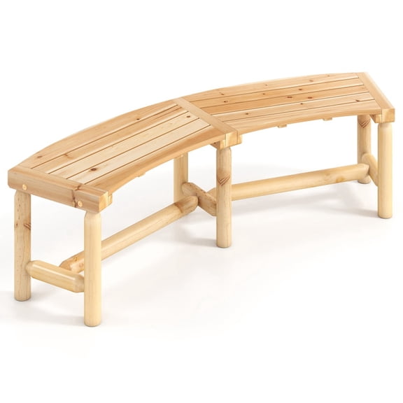 Biotree Patio Curved Bench Solid Wood Fire Pit Bench Outdoor Backless Loveseat Garden Bench Seat for Backyard and Deck, Natural