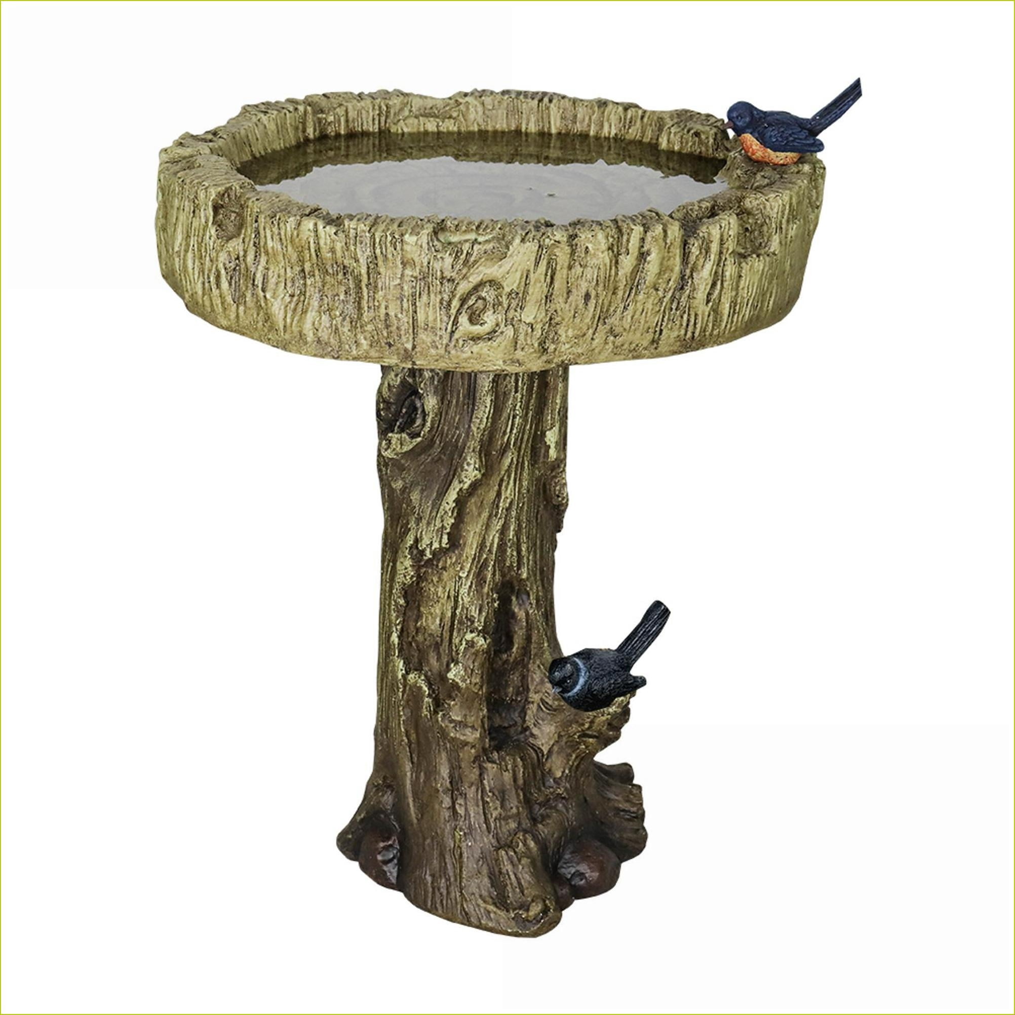 Bird Baths, 24.4" High Rustic Outdoor Bird Bath for Garden Patio Backyard | Concrete Cement | Tan Brown