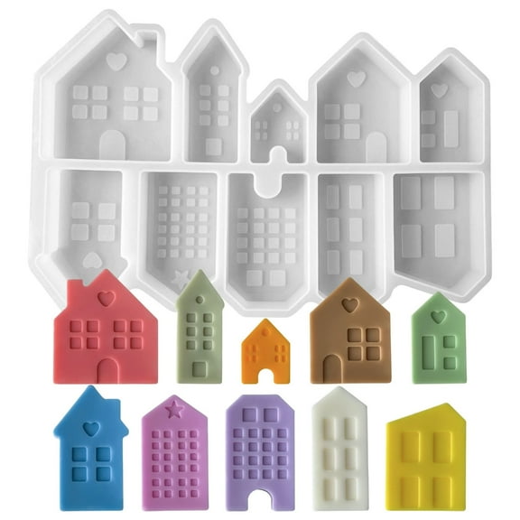 House Silicone Candle Molds 10 Cavities Cabin Shape Silicone Molds for Epoxy Resin Candle Soap Chocolate Home Decoration