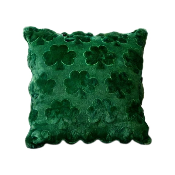 Ktlvex St Patricks Day Pillow Covers 15.75 x 15.75 inch 3D Embroidered Shamrock Soft Plush Faux Fur St Patricks Day Decorations for Sofa Bedding Holiday, Green, S