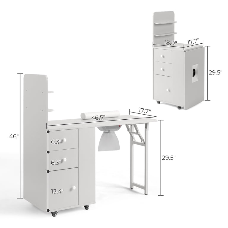 Ktaxon, Manicure Table, White, Foldable with Dust Collector