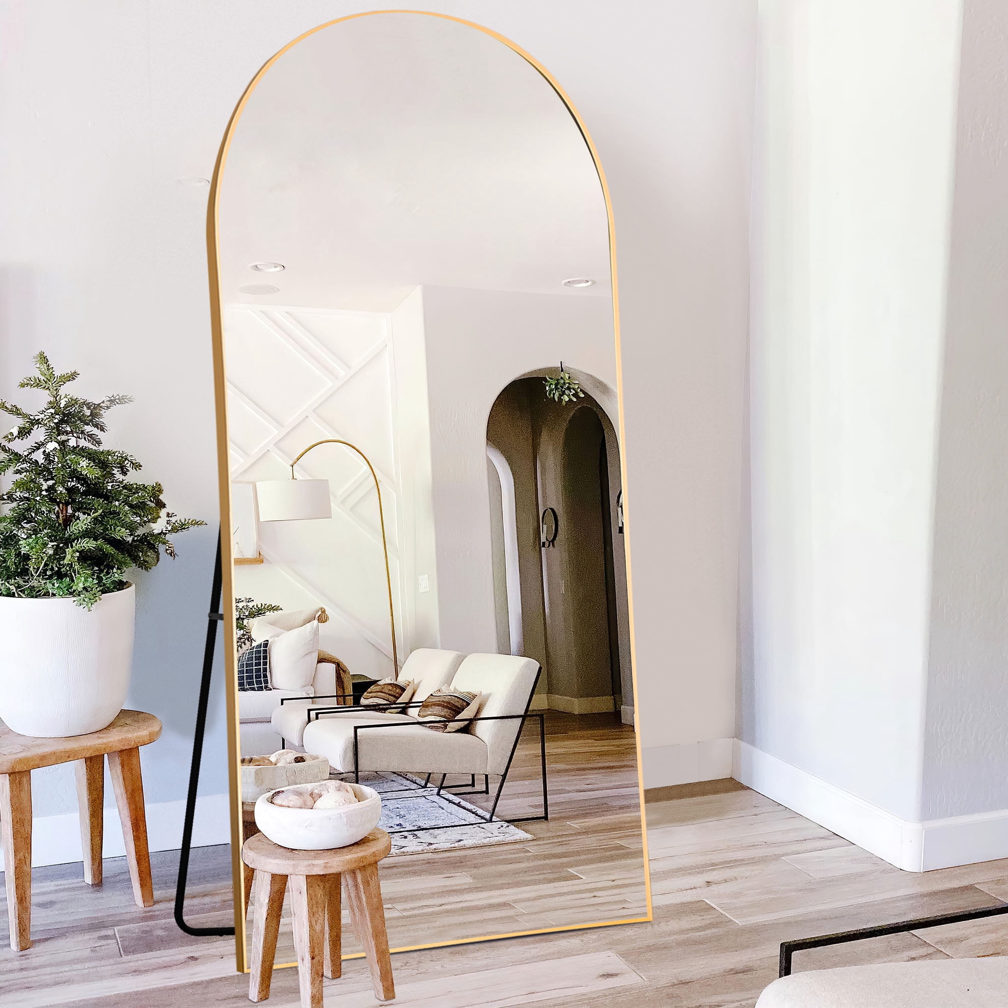 71" x 32" Floor Mirrors Free Standing Arched Full Length Mirrors Gold