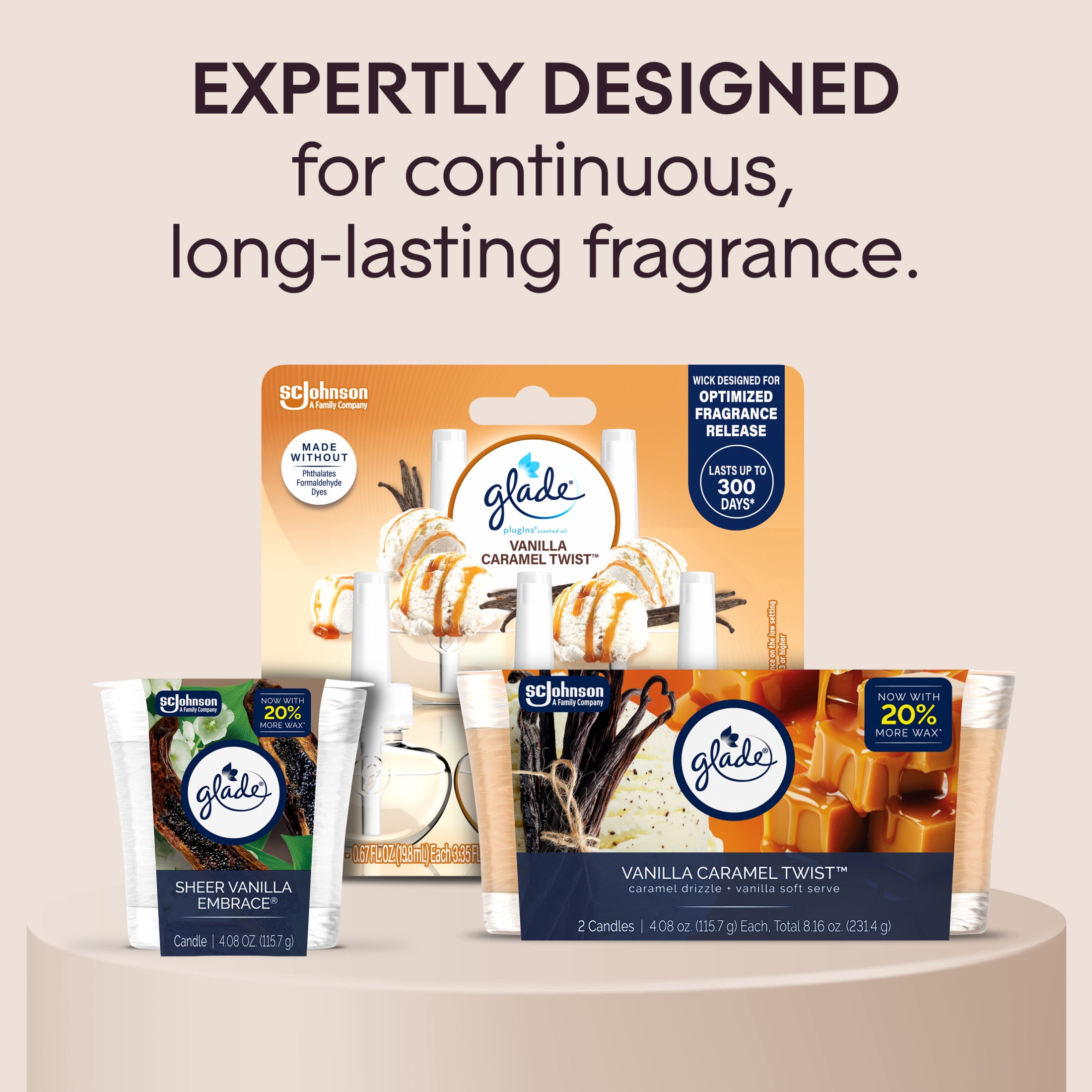Glade Single Wick Candle, Vanilla Caramel Twist, 8.16 oz, 2 Count