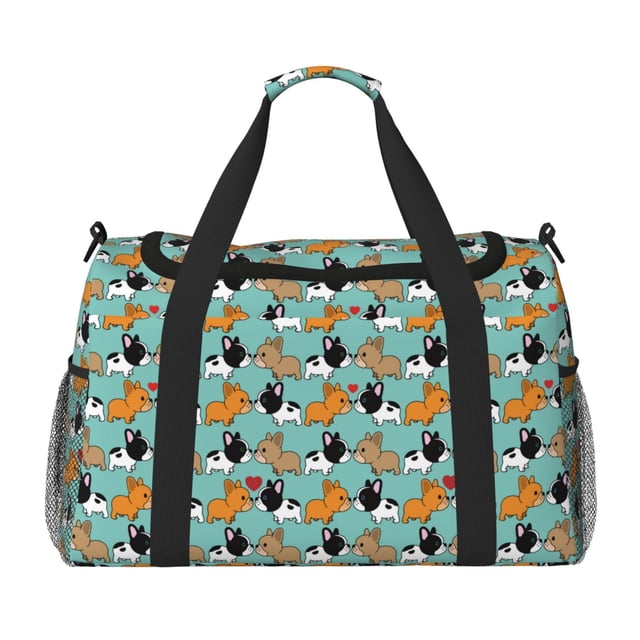 Easygdp Cute French Bulldog Bolsa de Gimnasio, Bolsa de Viaje Duffel, Bolsa de Fin de Semana con Compartimentos, Bolsa de Mano para Noche