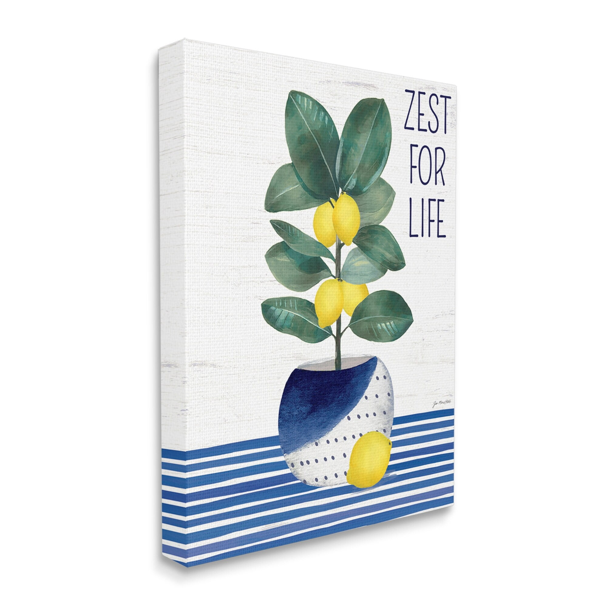 Stupell Industries Zest For Life Lemon Plant Blue Stripes Botanical & Floral Painting Gallery Wrapped Canvas Art Print Wall Art, 36 x 48