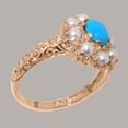 thumbnail image 3 of LBG British Made Solid 10k Rose Gold Natural Turquoise & Cultured Pearl Womens Anniversary Ring - 33 size options - Size 10.25, 3 of 8
