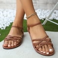 thumbnail image 2 of Women’s Flat Sandals Slip on Summer Gladiator Open Toe Braided Slingback Slip on Elatic Ankle Strap Lightweight Beach Shoes Brown Size 8.5, 2 of 5