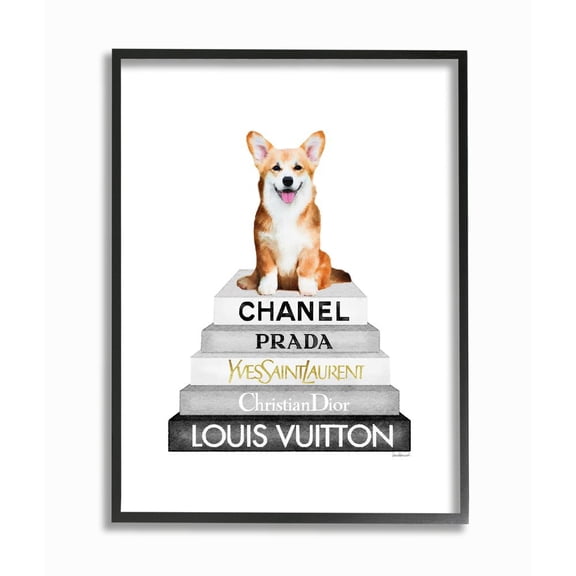 Stupell Industries Smiling Corgi Puppy on Glam Fashion Icon Bookstack Designed by Amanda Greenwood