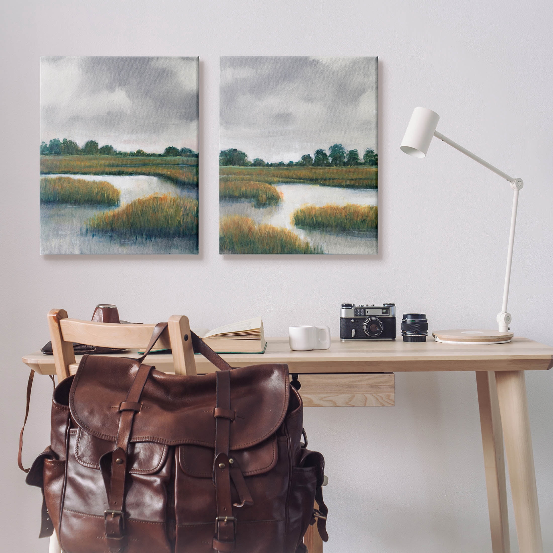Stupell Industries Grassy Rural Marshland Landscape Painting Gallery Wrapped Canvas Print Wall Art, Set of 2, Design by Tim OToole