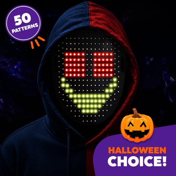 JEEXI LED Mask with Gesture Sensing, 50 Light-Up Patterns, USB-C Rechargeable Face Transforming Mask with Adjustable Strap for Halloween, Costume Parties, Cosplay and Festivals
