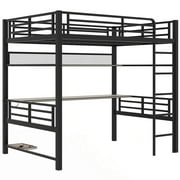 Euroco Metal Full Size Loft Bed with Desk and Shelves, Storage Gaming Bed with LED Light for Kids Teens