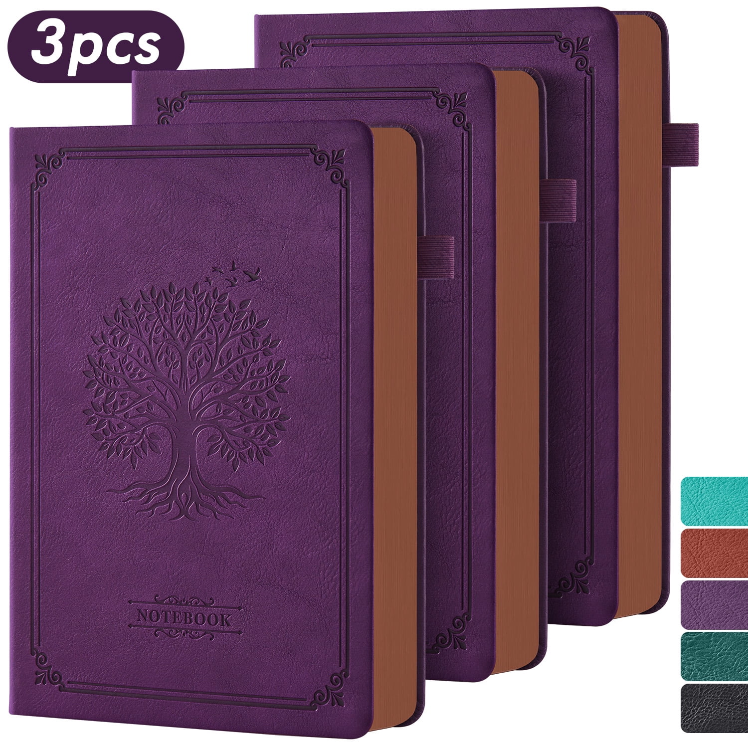 ROBCURSE 3 Pack A5 Journal Notebook 320 Pages College Ruled Notebook 100GSM Thick Paper Vintage PU Leather Cover with Tree Embossed Hardcover Notebook for Office Home 5.6 x 8.3