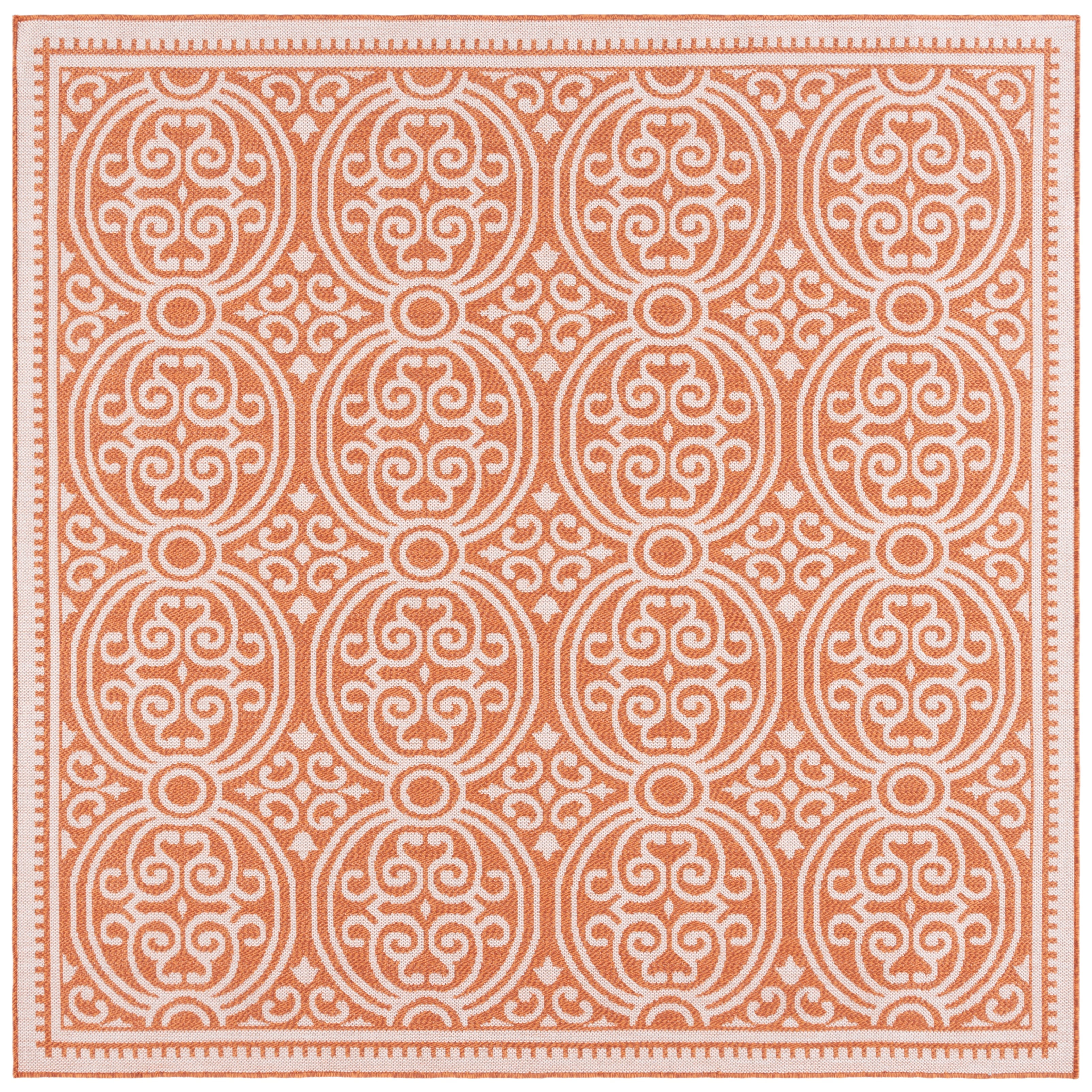 SAFAVIEH Machine Washable Rug Indoor/Outdoor Bermuda Collection - Bermuda Terrance Geometric Indoor/Outdoor Area Rug, Rust/Ivory, 6'7" x 6'7" Square