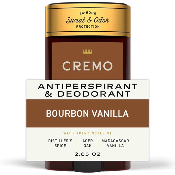 Cremo Men's Deodorant & Antiperspirant, Bourbon Vanilla Scent, 2.65 oz