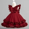 thumbnail image 2 of ZACPNCV Girls Tutu Dress Irregular Tulle Flutter Sleeve A-Line Princess Gown Flower Girl Birthday Party Ball Gown Red 4-5 Years, 2 of 5
