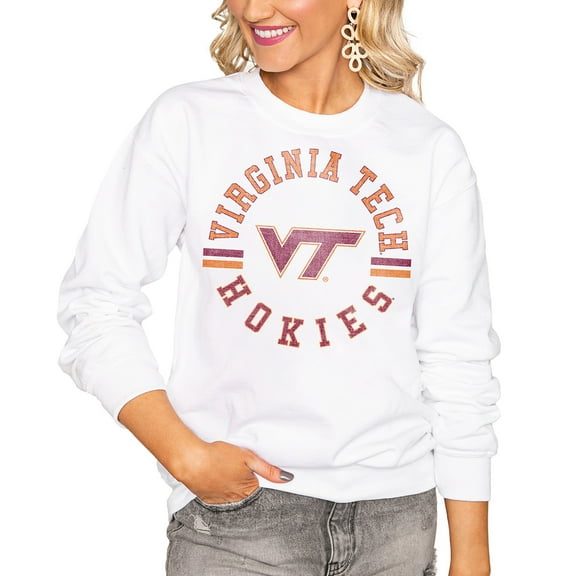 Women's Gameday Couture White Virginia Tech Hokies Oversized Vintage Days Perfect Crew Sweatshirt