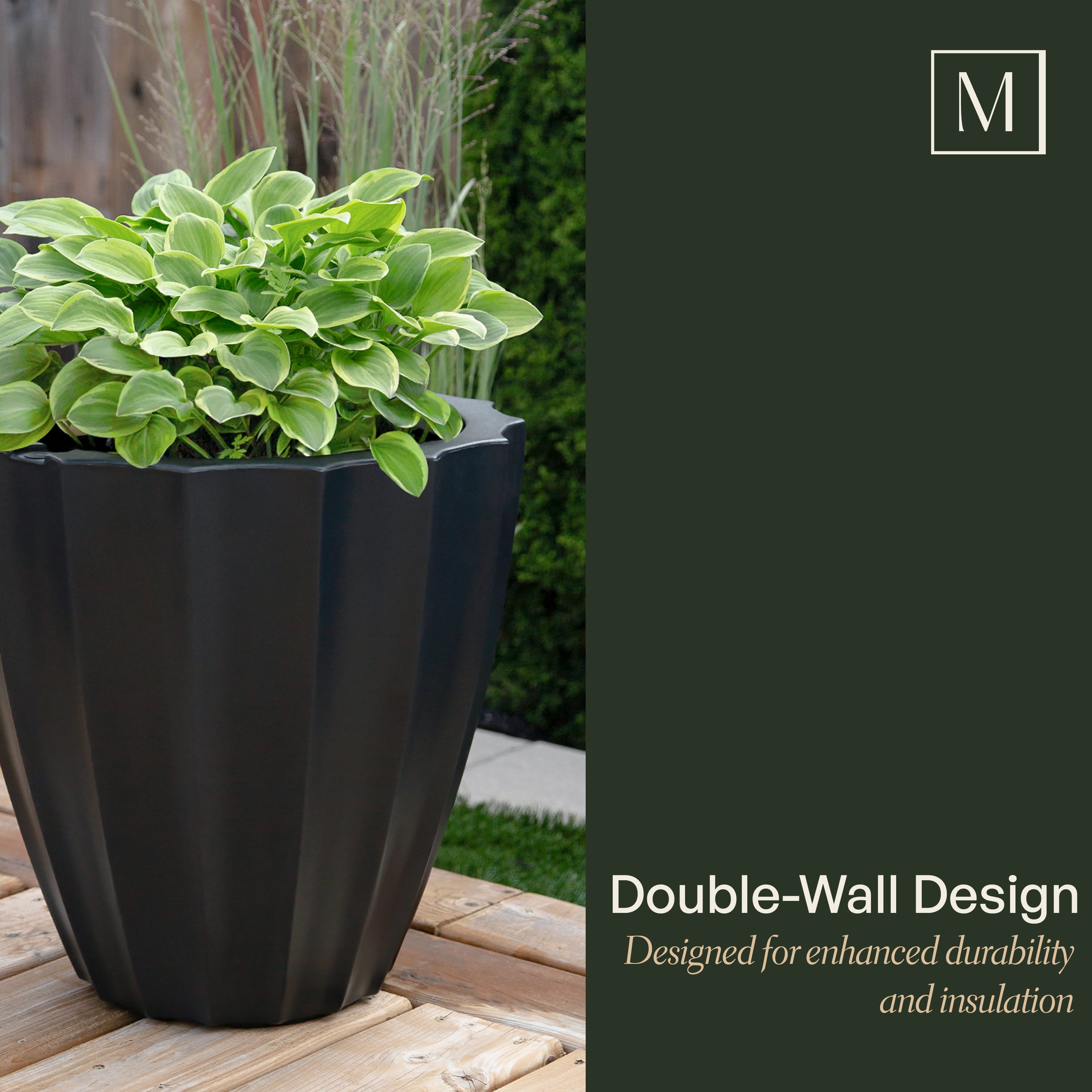 Sedona 18” x 18” x 18” Round Black Self Watering Plastic Planter
